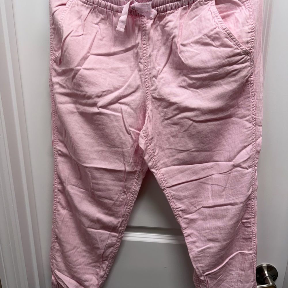 Women ' Pink Elastic-Waist Cotton Blend Pants 100% Cotton
